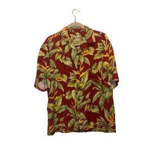 Hilo Hattie Hawaiian Shirt Mens Large Red Bird of Paradise Tropic Made in Hawaii